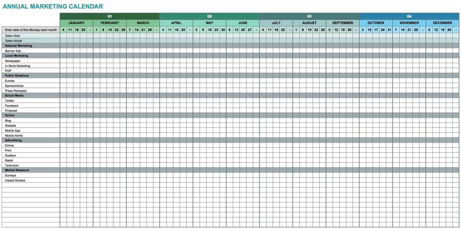 yearly business calendar template