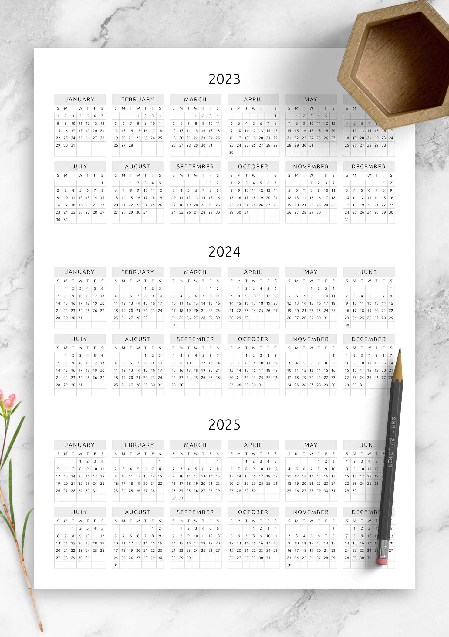 yearly calendar template printable