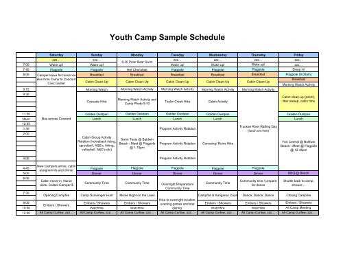 youth group calendar template