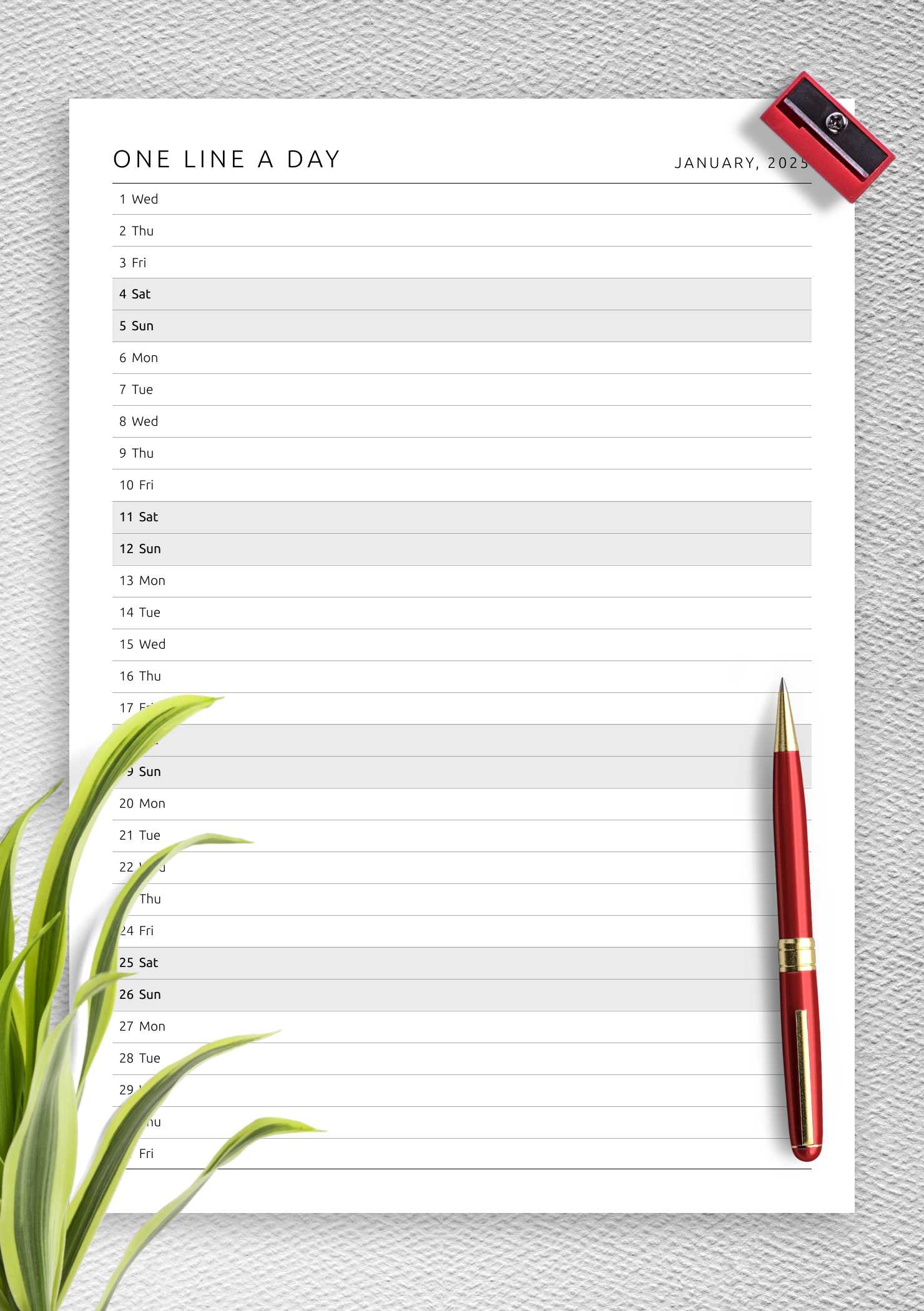 one page monthly calendar template