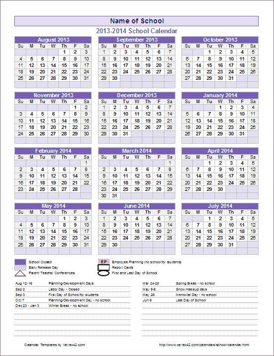 academic calendar template download