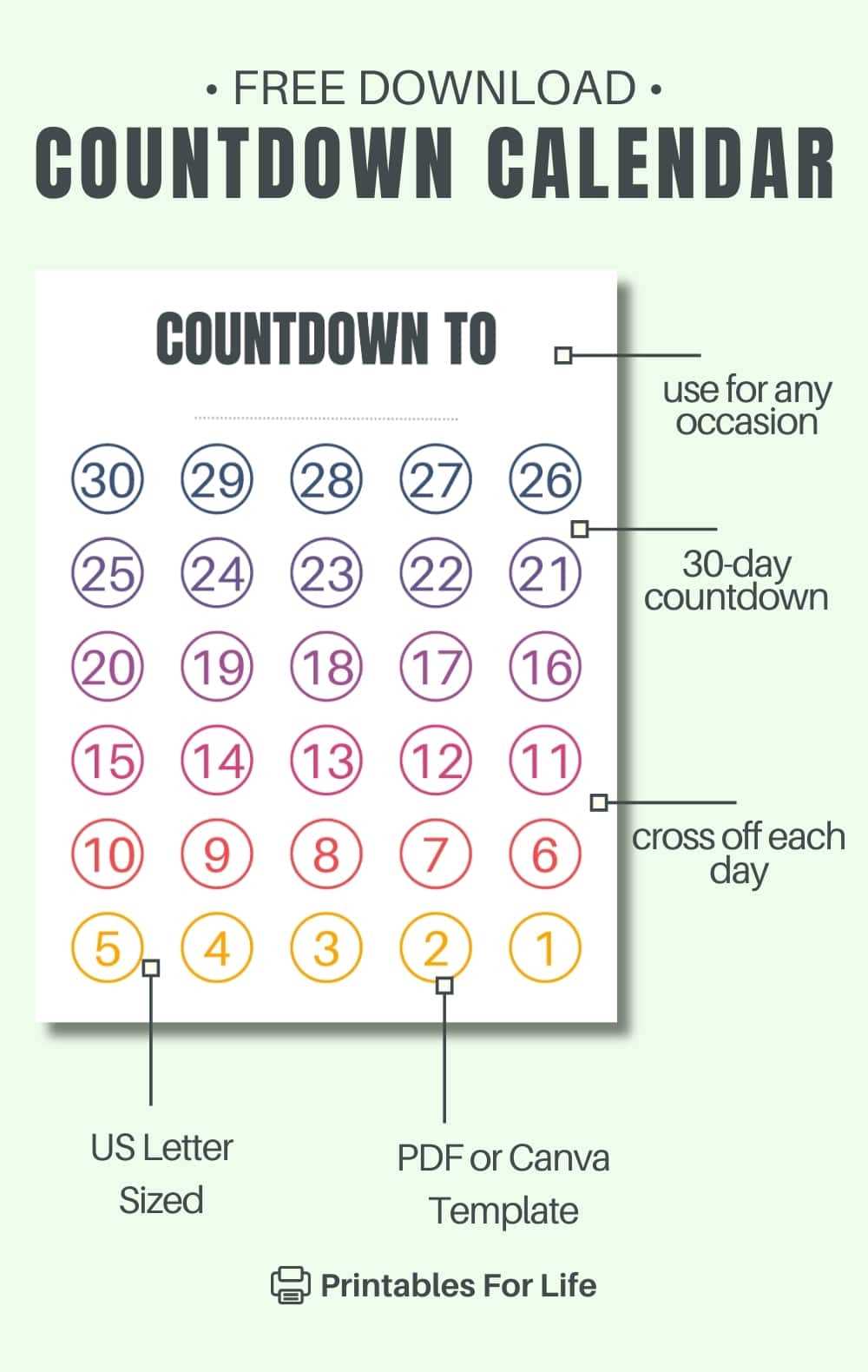 countdown chart free printable countdown calendar template