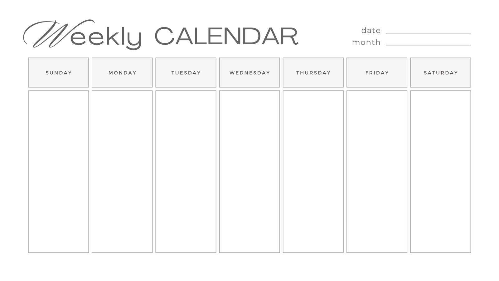 days of the week calendar template