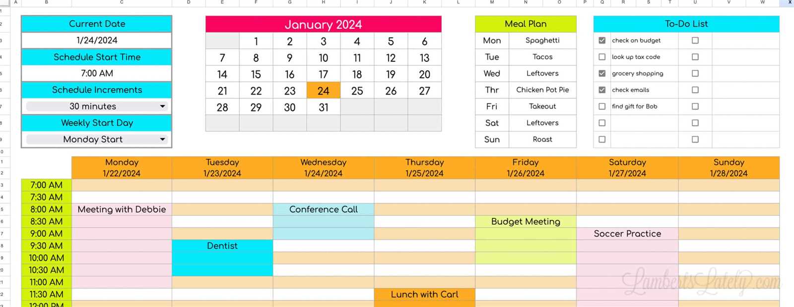 week calendar template with hours