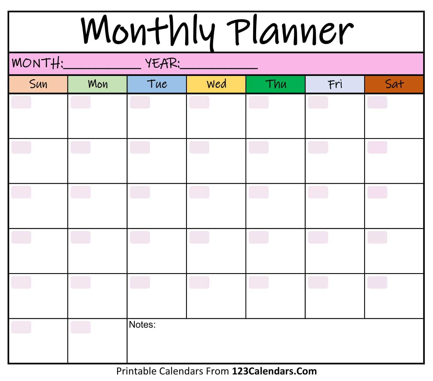 monthly calendar templates printable