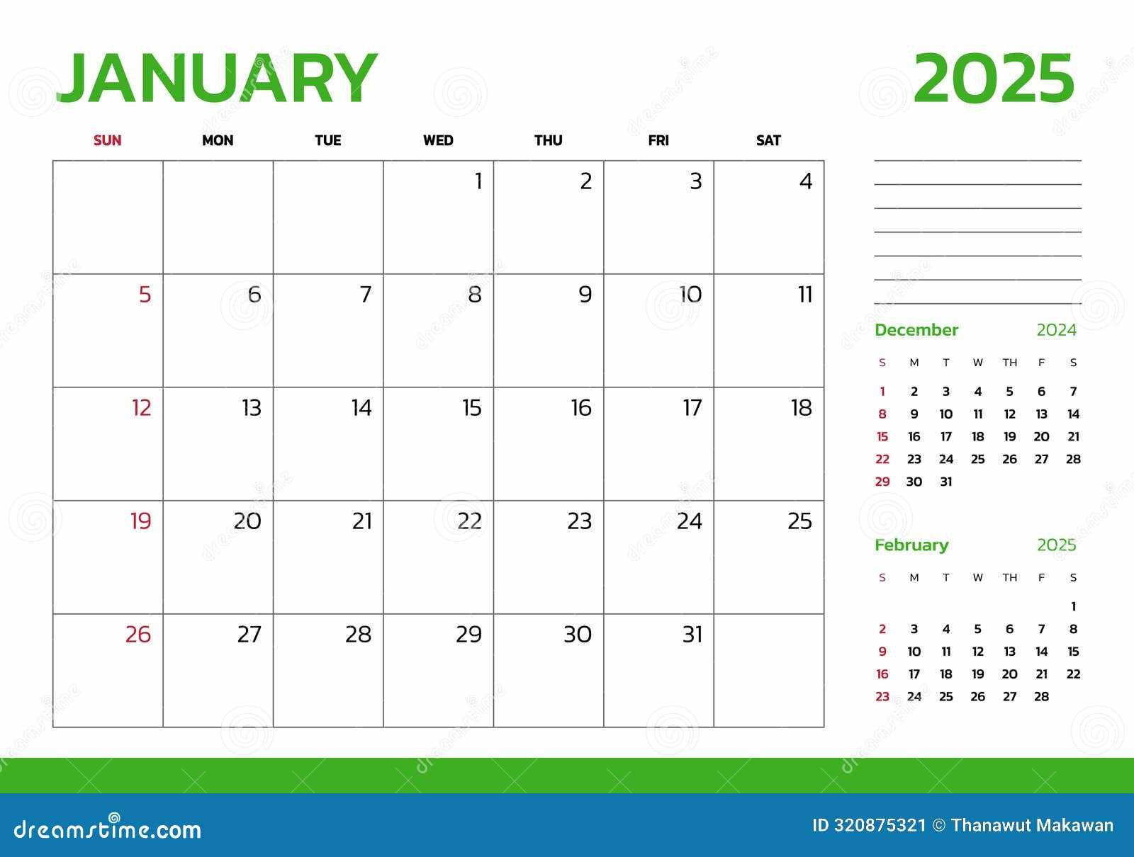 template for january 2025 calendar