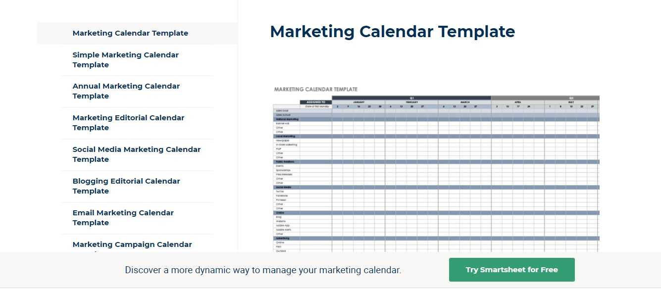 email marketing calendar template