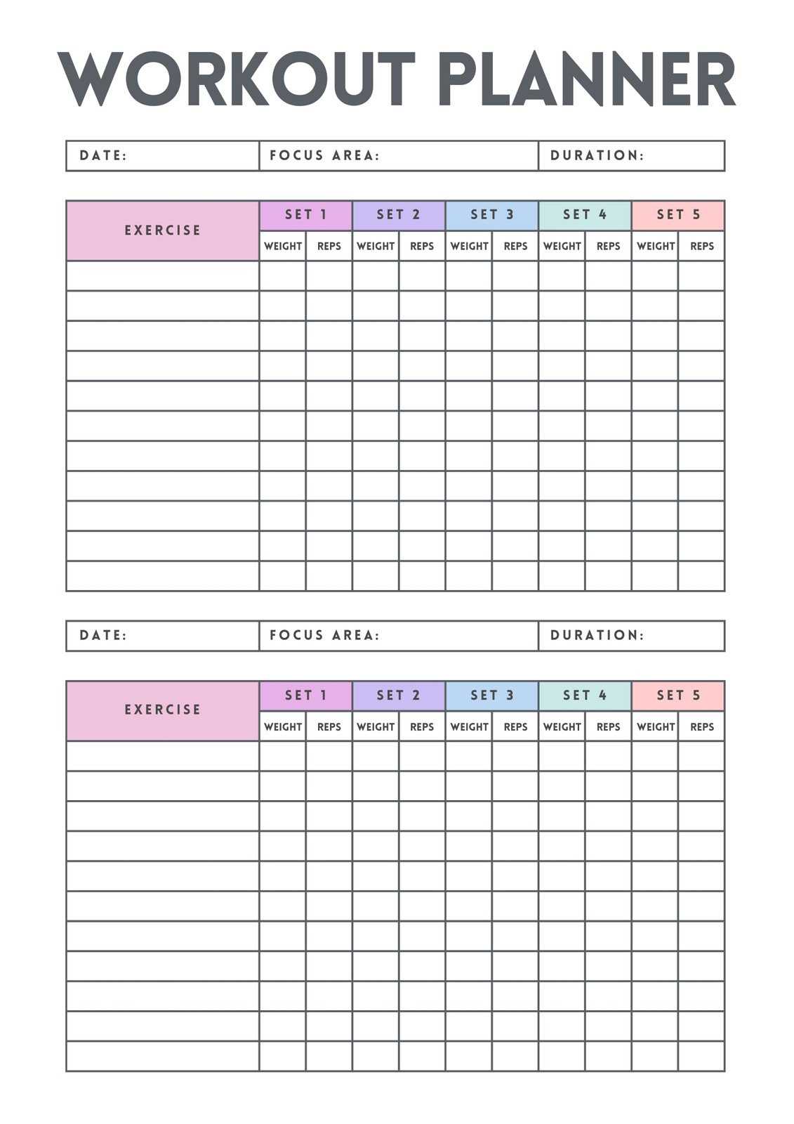 blank workout calendar template