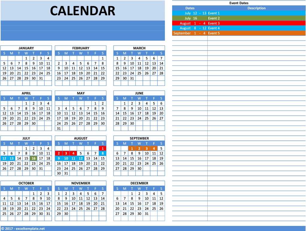 annual activity calendar template