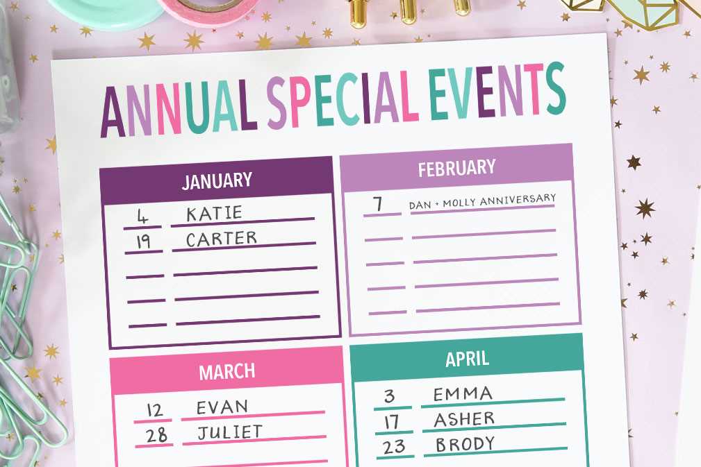 annual birthday calendar template free