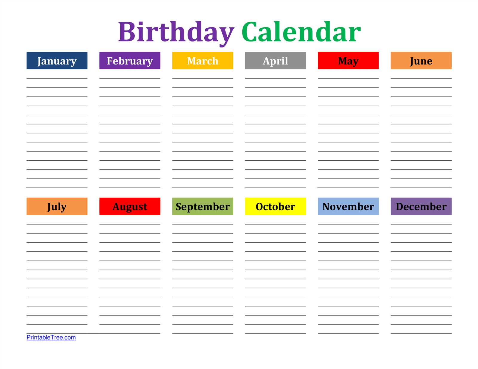 annual birthday calendar template free