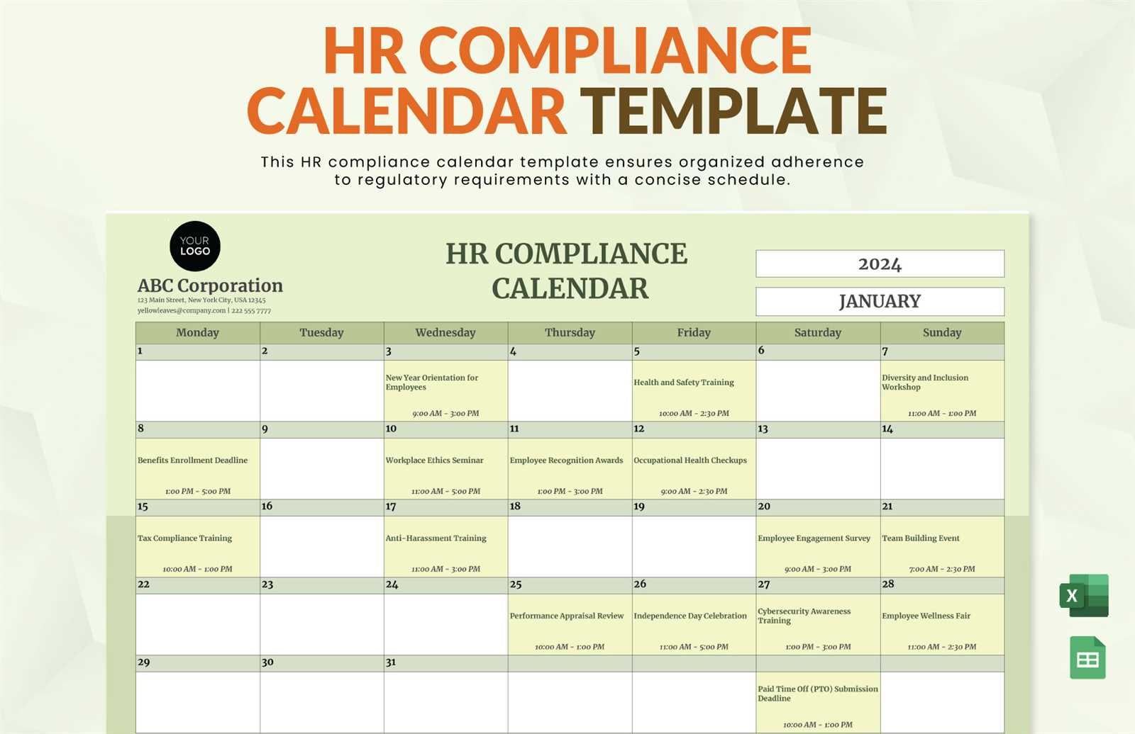 annual hr calendar template