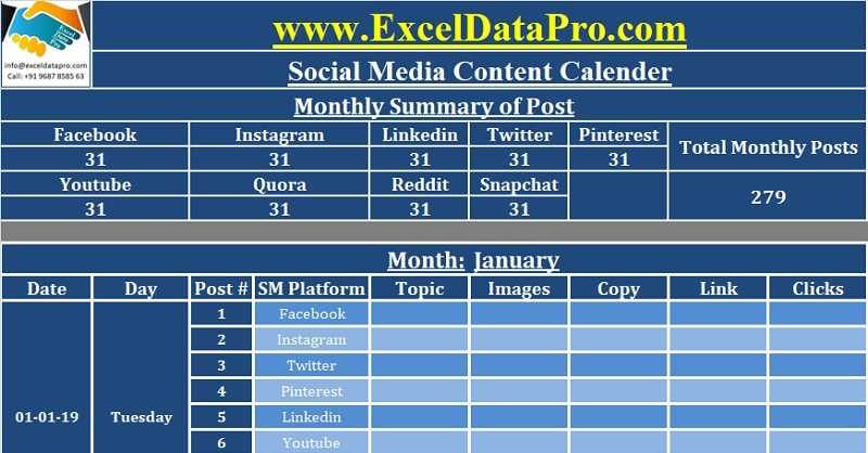 annual social media calendar template