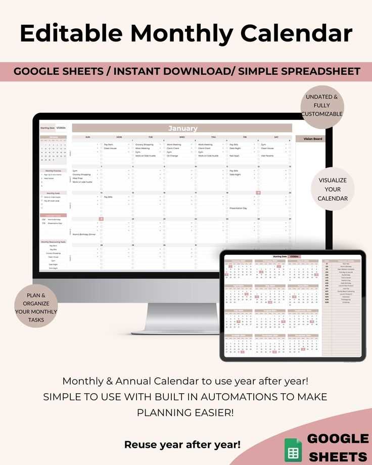 annual task calendar template