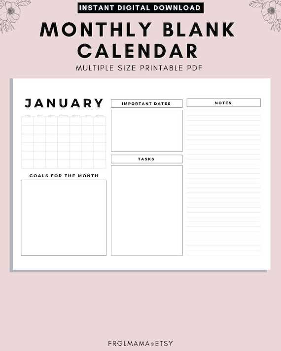 any year monthly calendar template