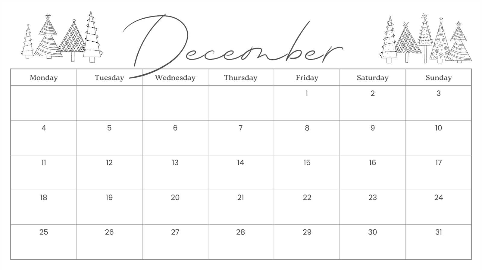 cute december calendar template