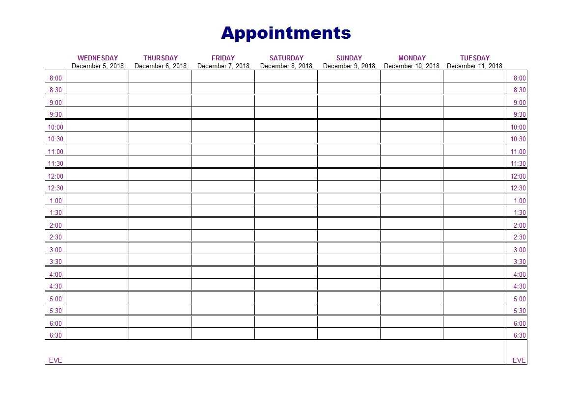 appointment calendar template printable