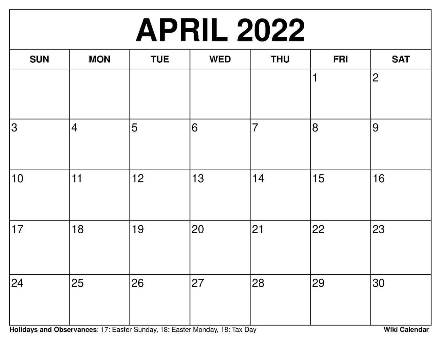 april calendar template free