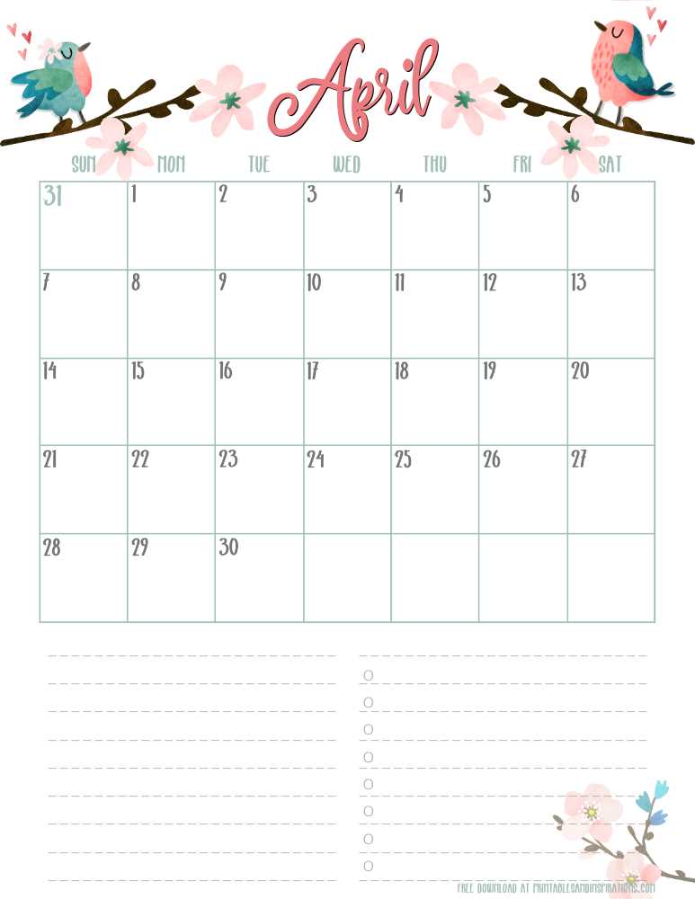 april calendar template free