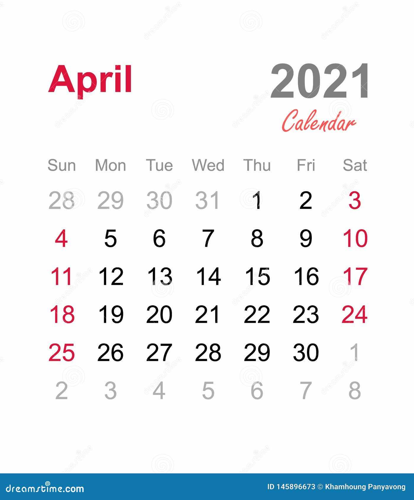 april monthly calendar template