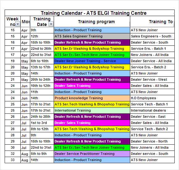 army training calendar template