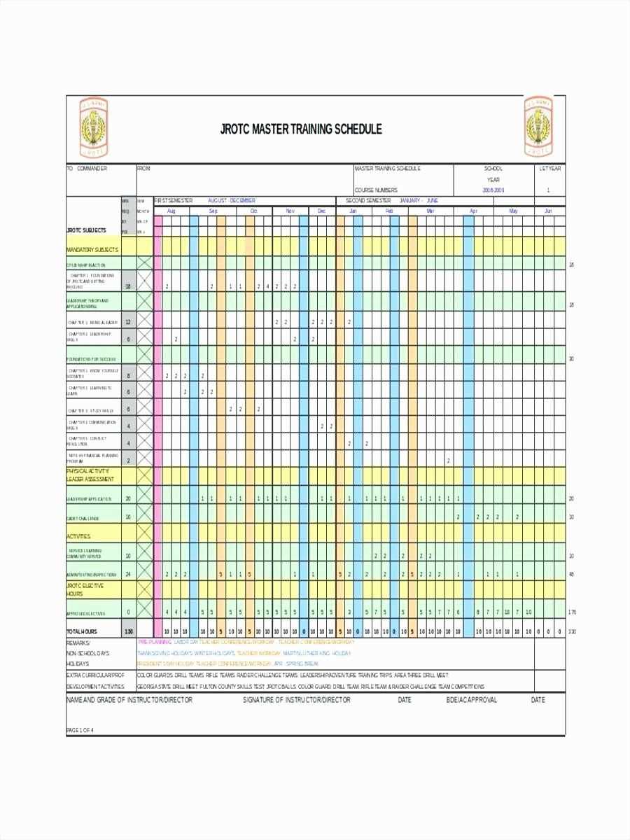 army training calendar template