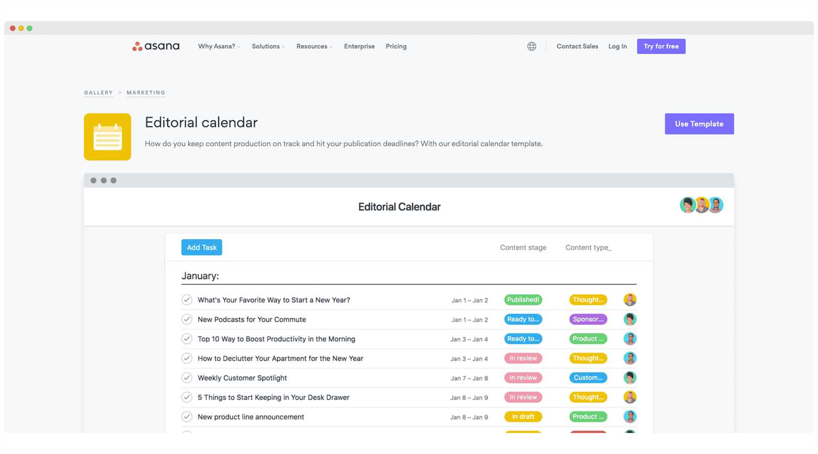 asana calendar template