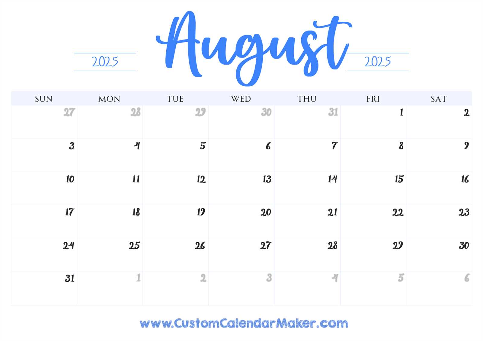 august 2025 template calendar