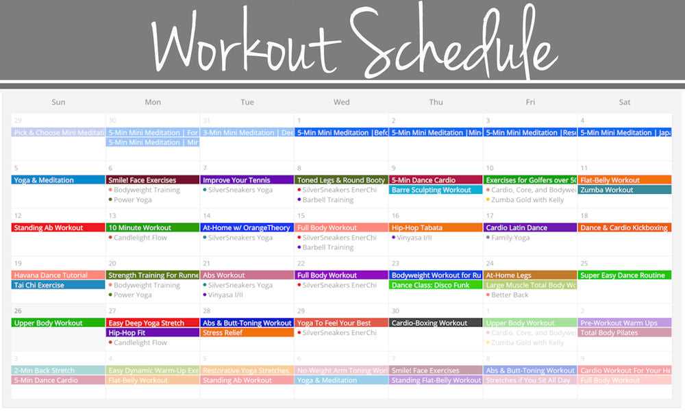 monthly fitness calendar template