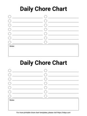 monthly chores calendar template