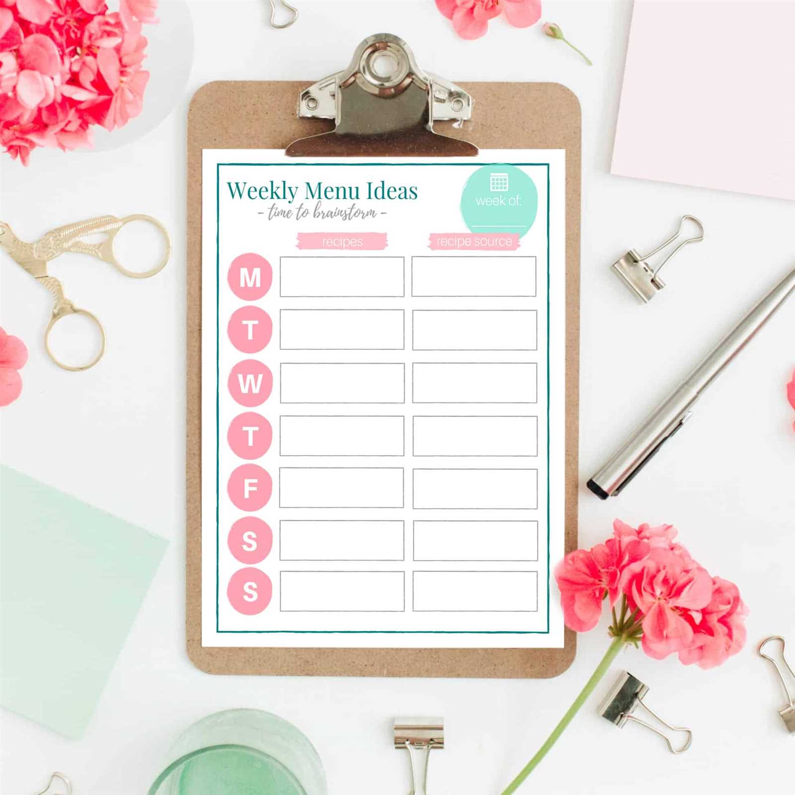 printable menu calendar template