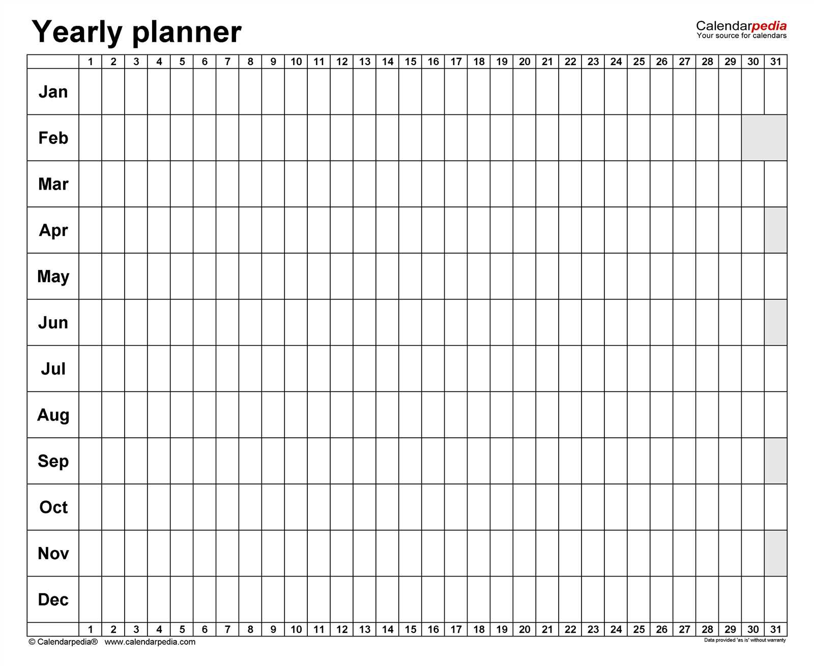 yearly linear calendar template