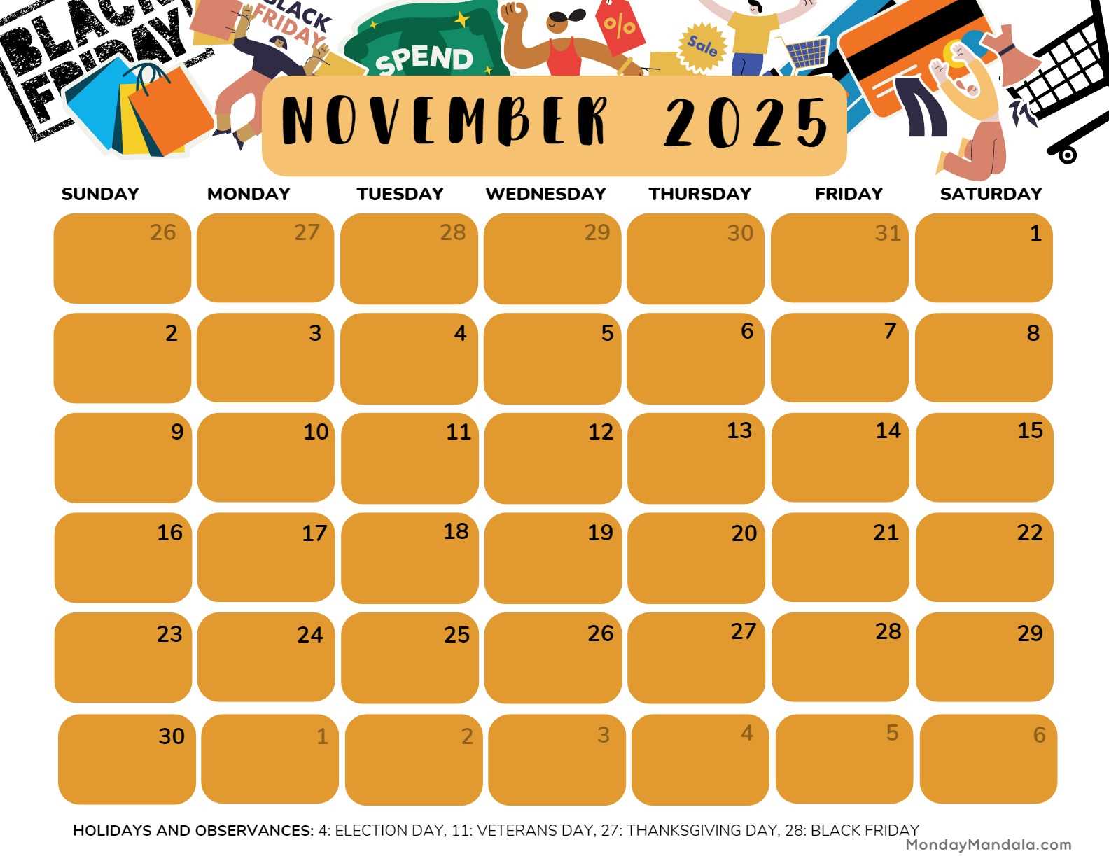 free calendar template november 2025