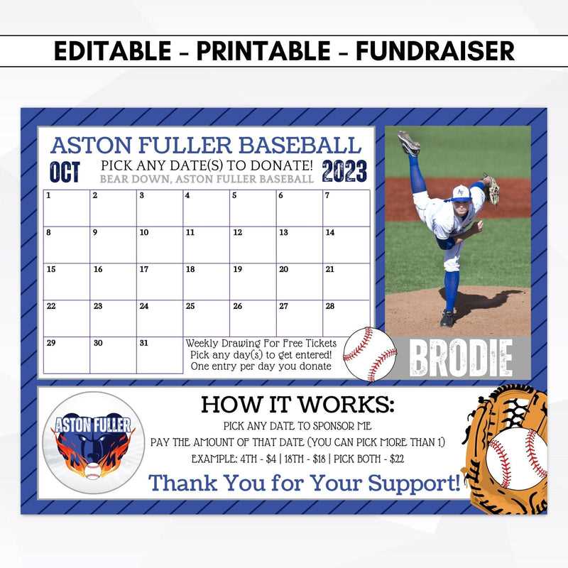 baseball calendar fundraiser template free