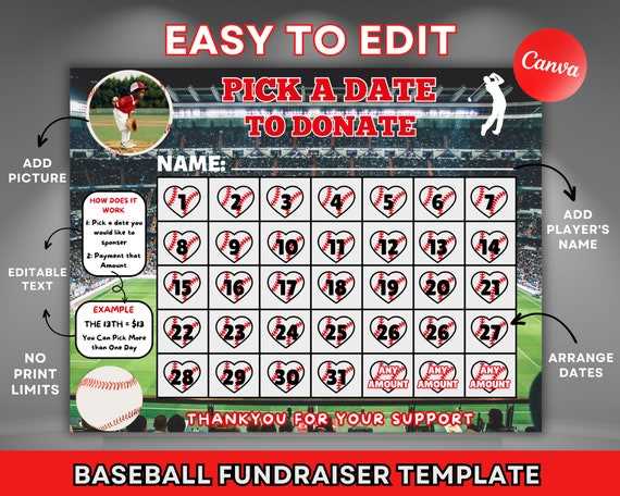 baseball fundraiser calendar template