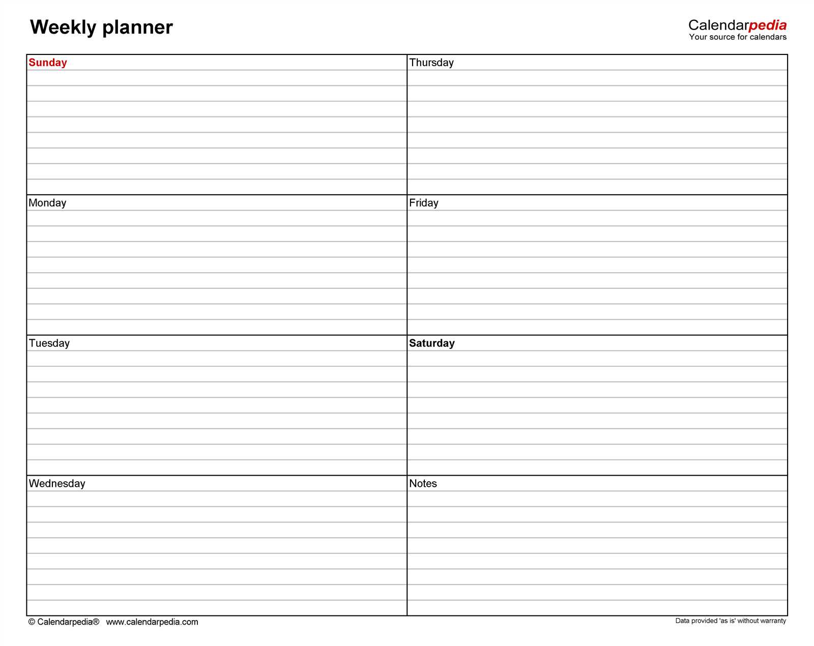 basic weekly calendar template