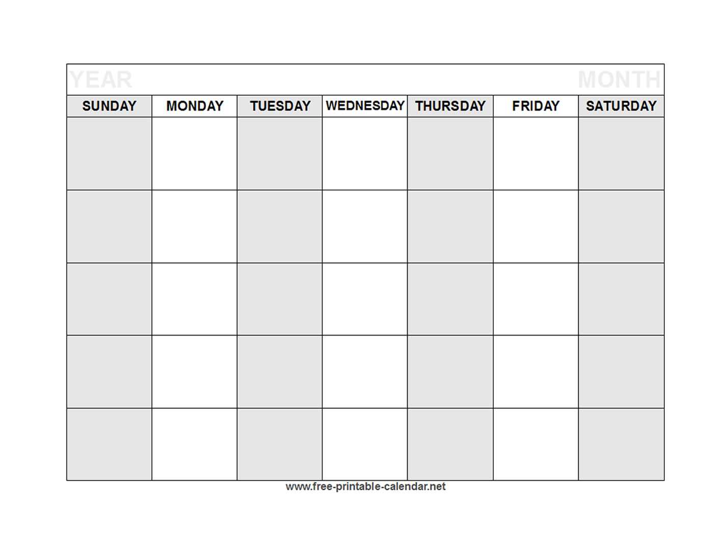 printable downloadable blank calendar template