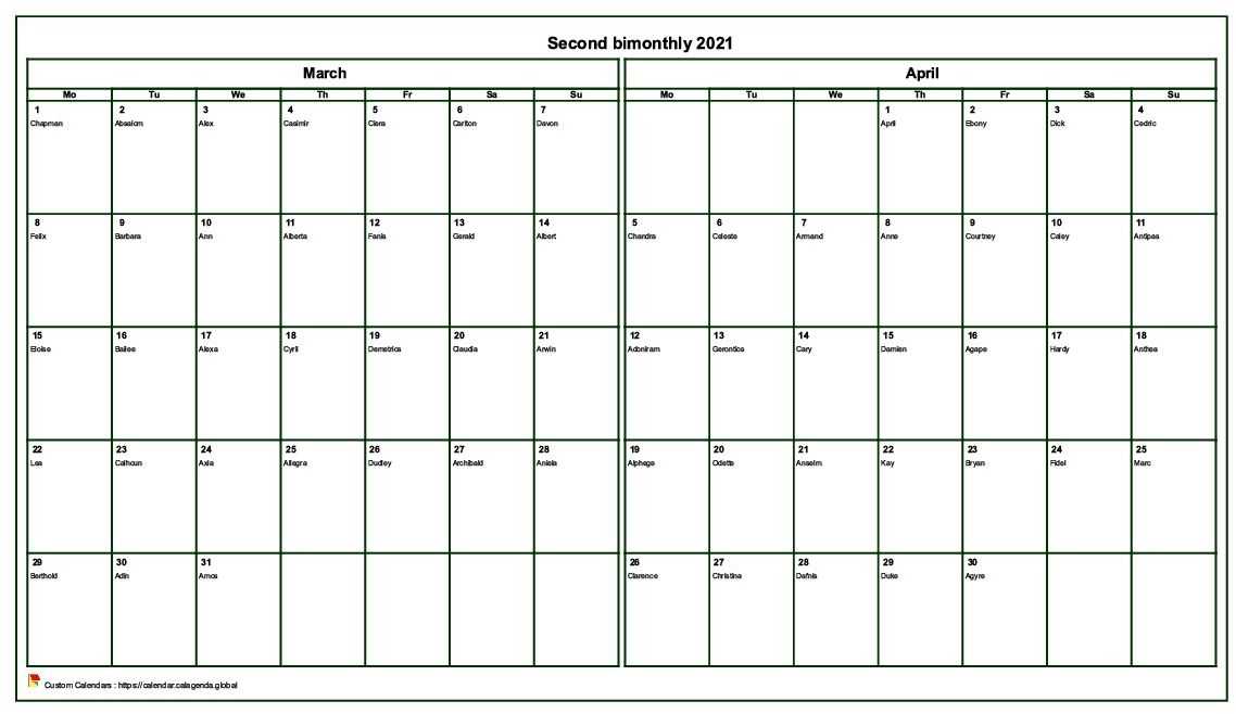 bi monthly calendar template