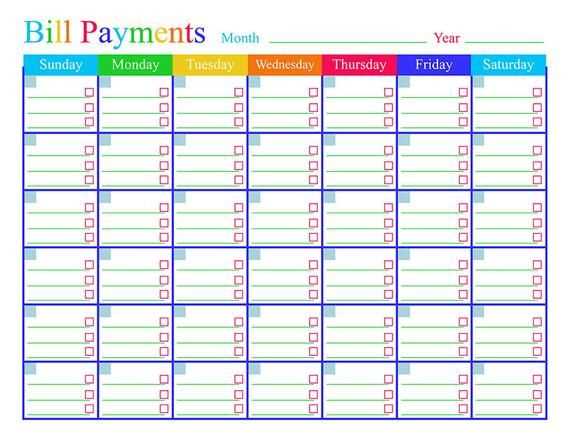 bill reminder calendar template