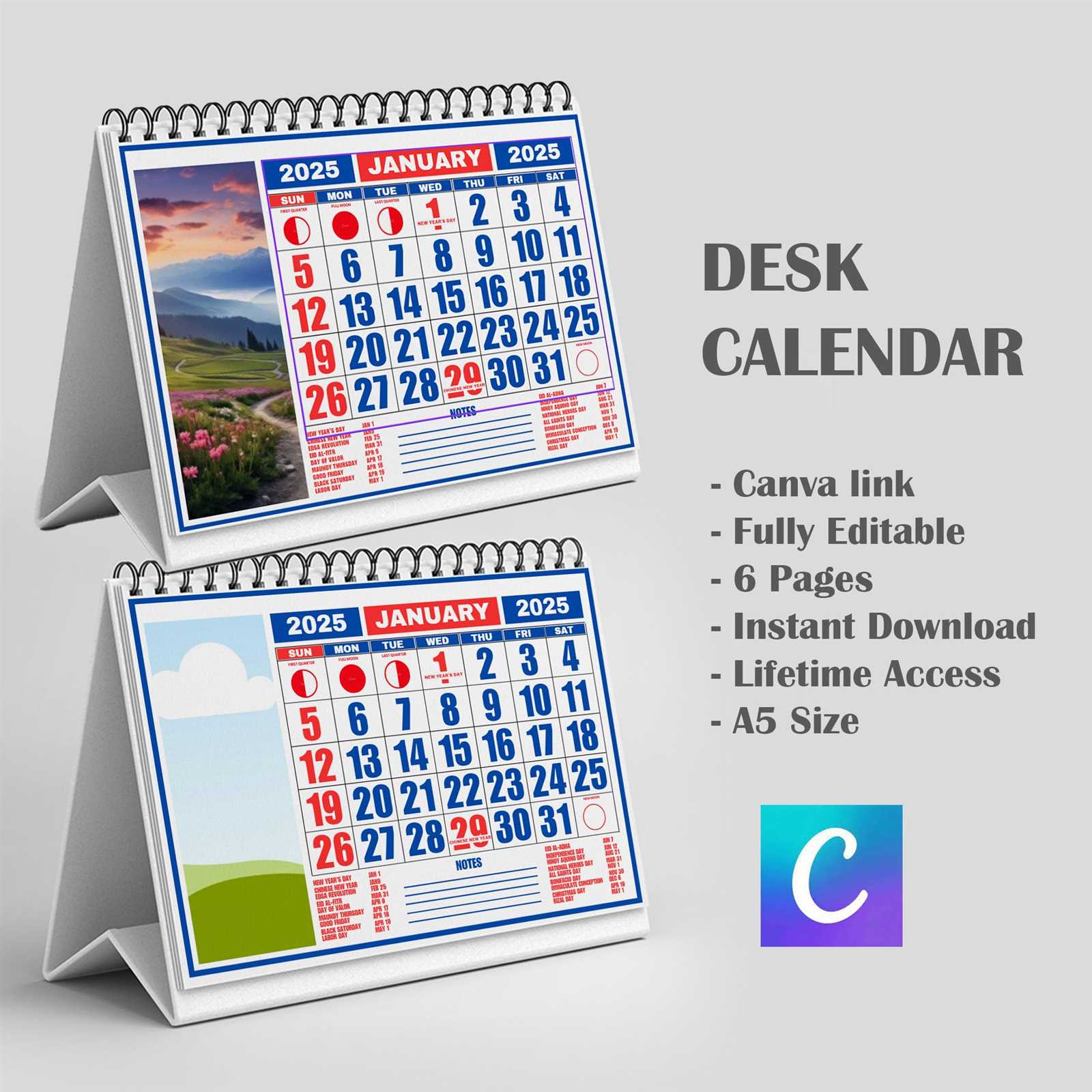 lightroom calendar templates 2025