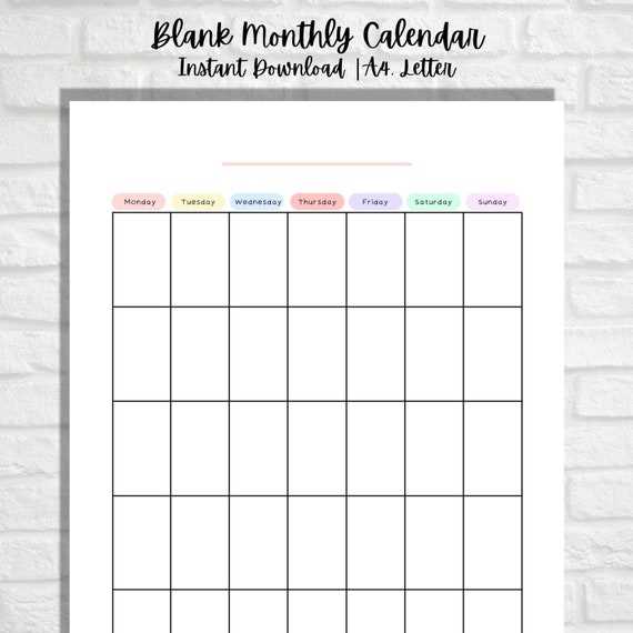 blank 1 month calendar template