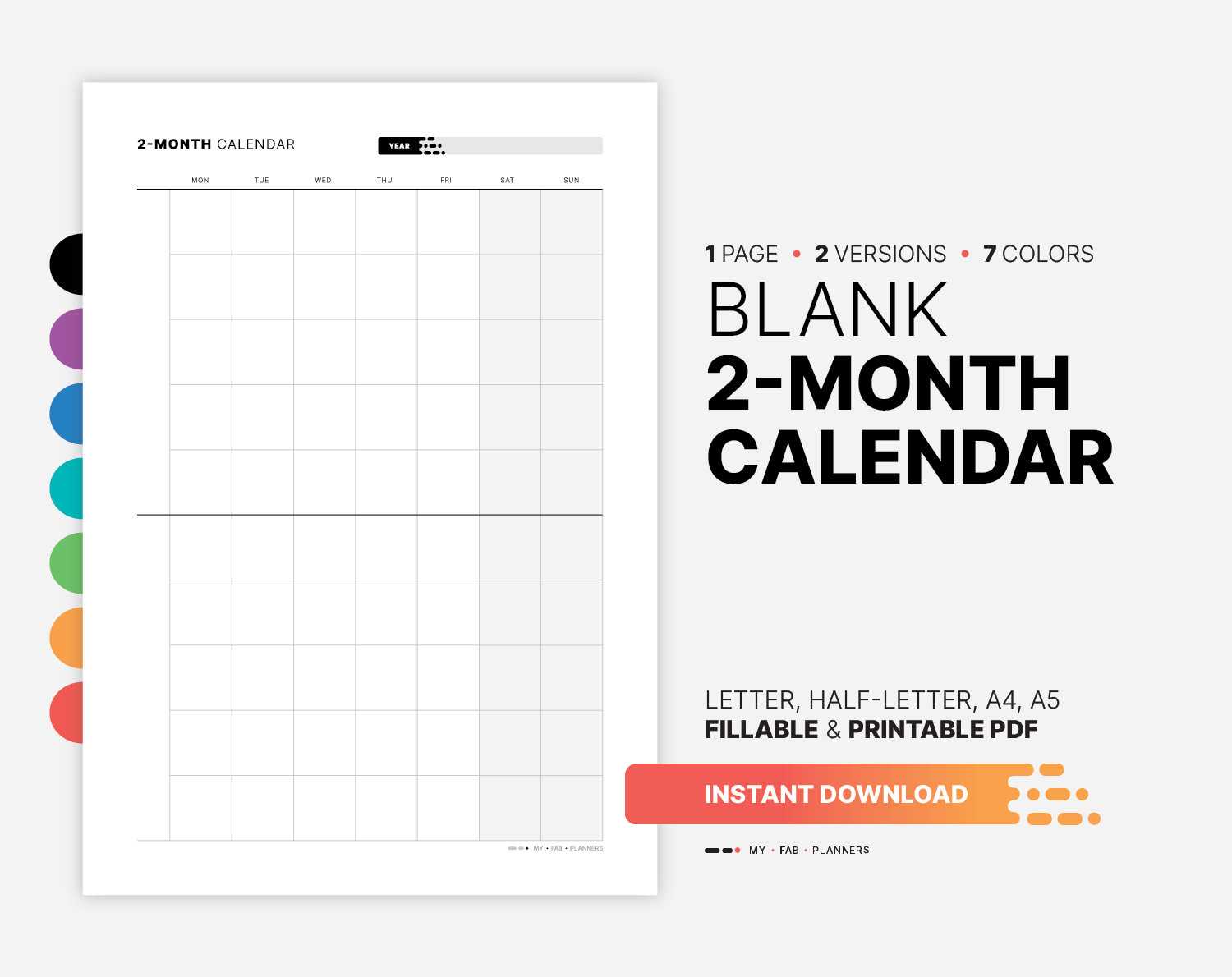 blank 2 month calendar template