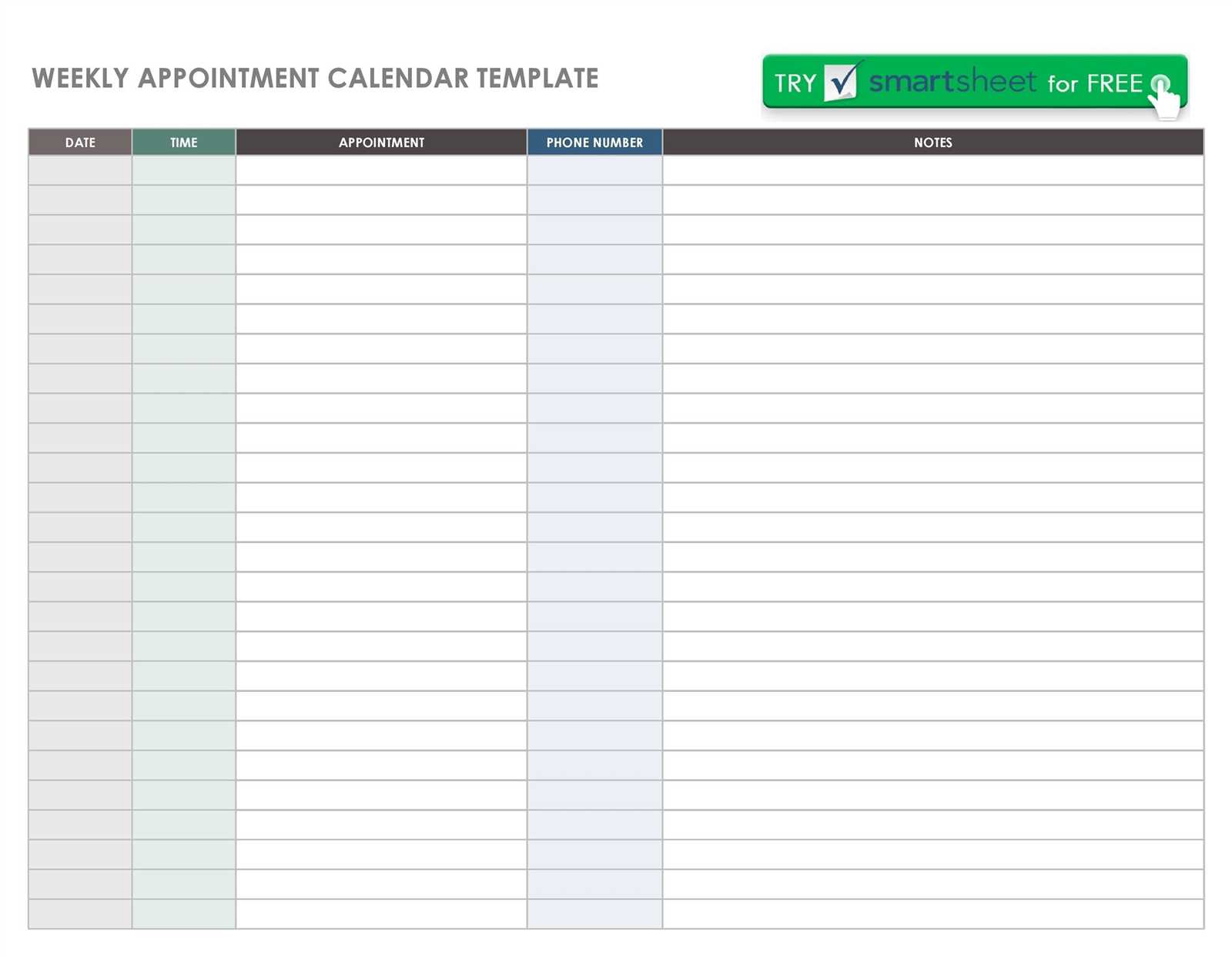 blank appointment calendar template