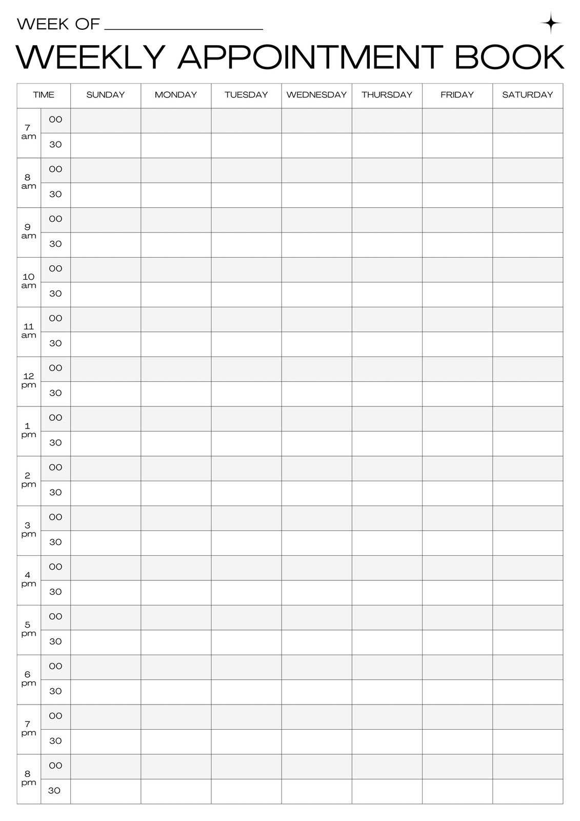 blank appointment calendar template