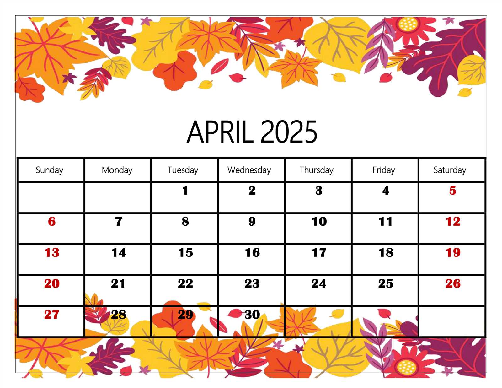 blank april calendar template 2025