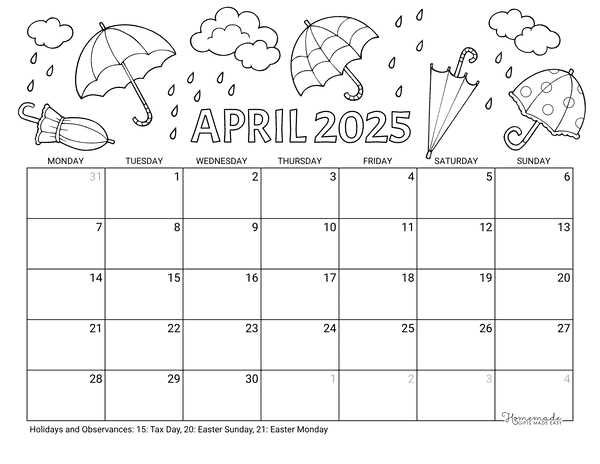 blank april calendar template 2025