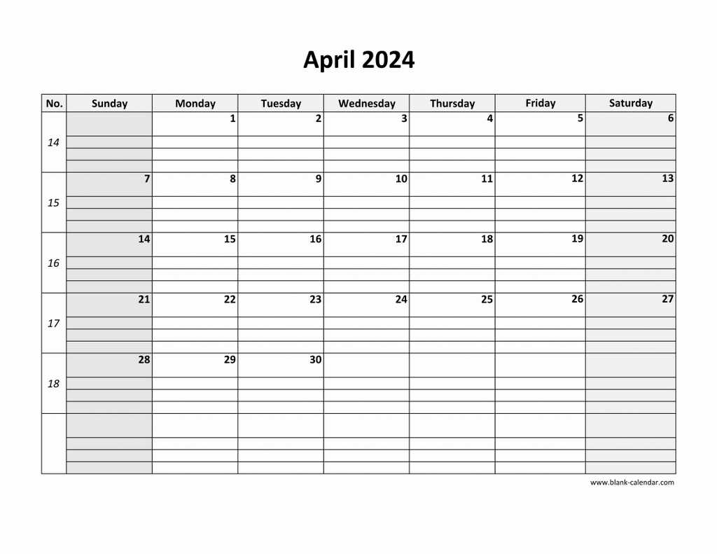 blank april calendar template