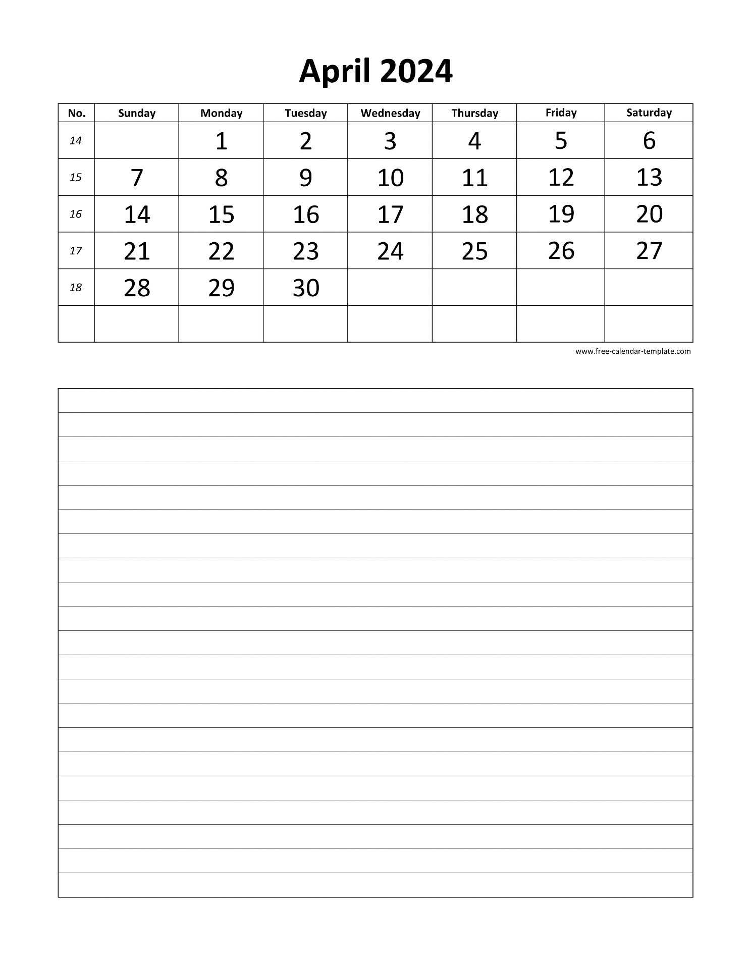 blank april calendar template