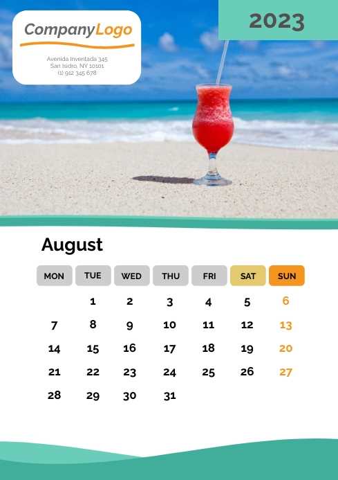 blank august calendar template