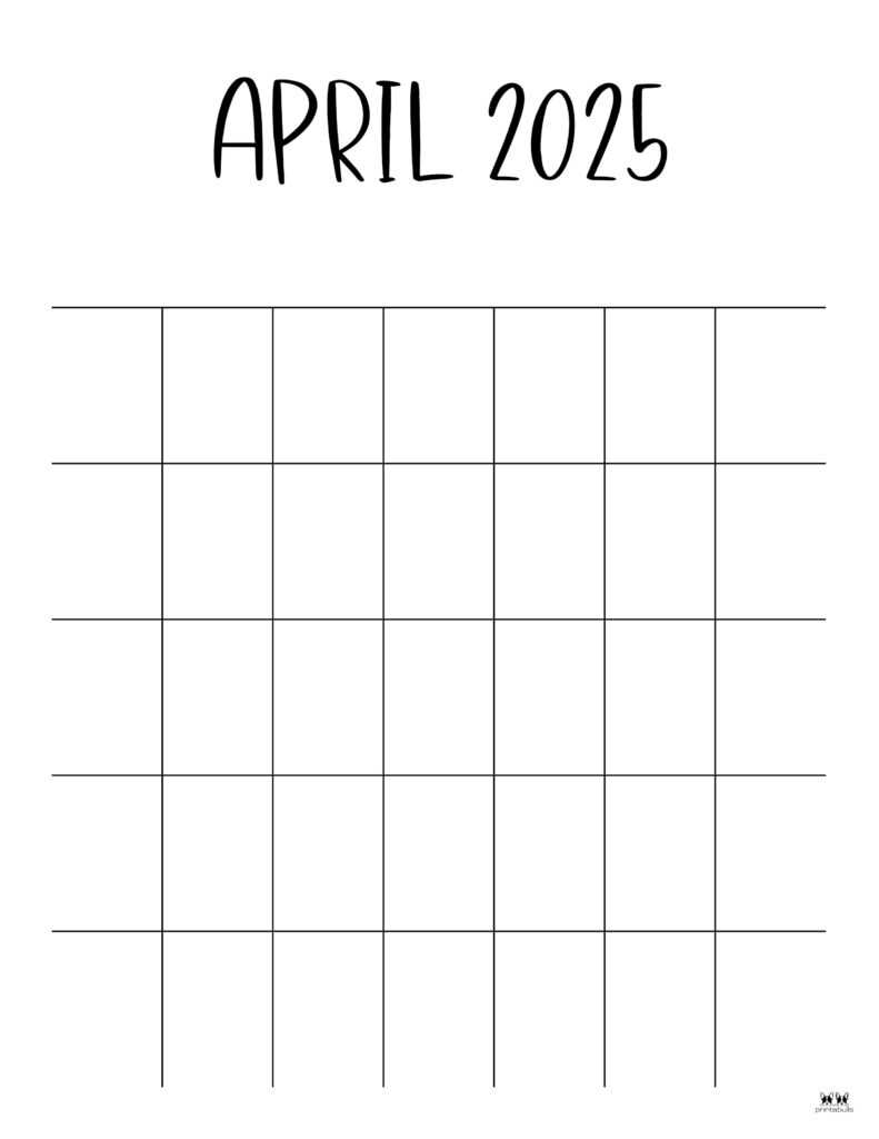 blank calendar template april 2025